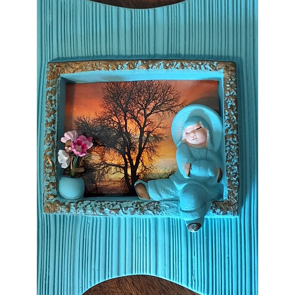 Vintage Open-Book Plaques Aqua Blue Mid Century Modern Oriental Pair 3D Wall Art